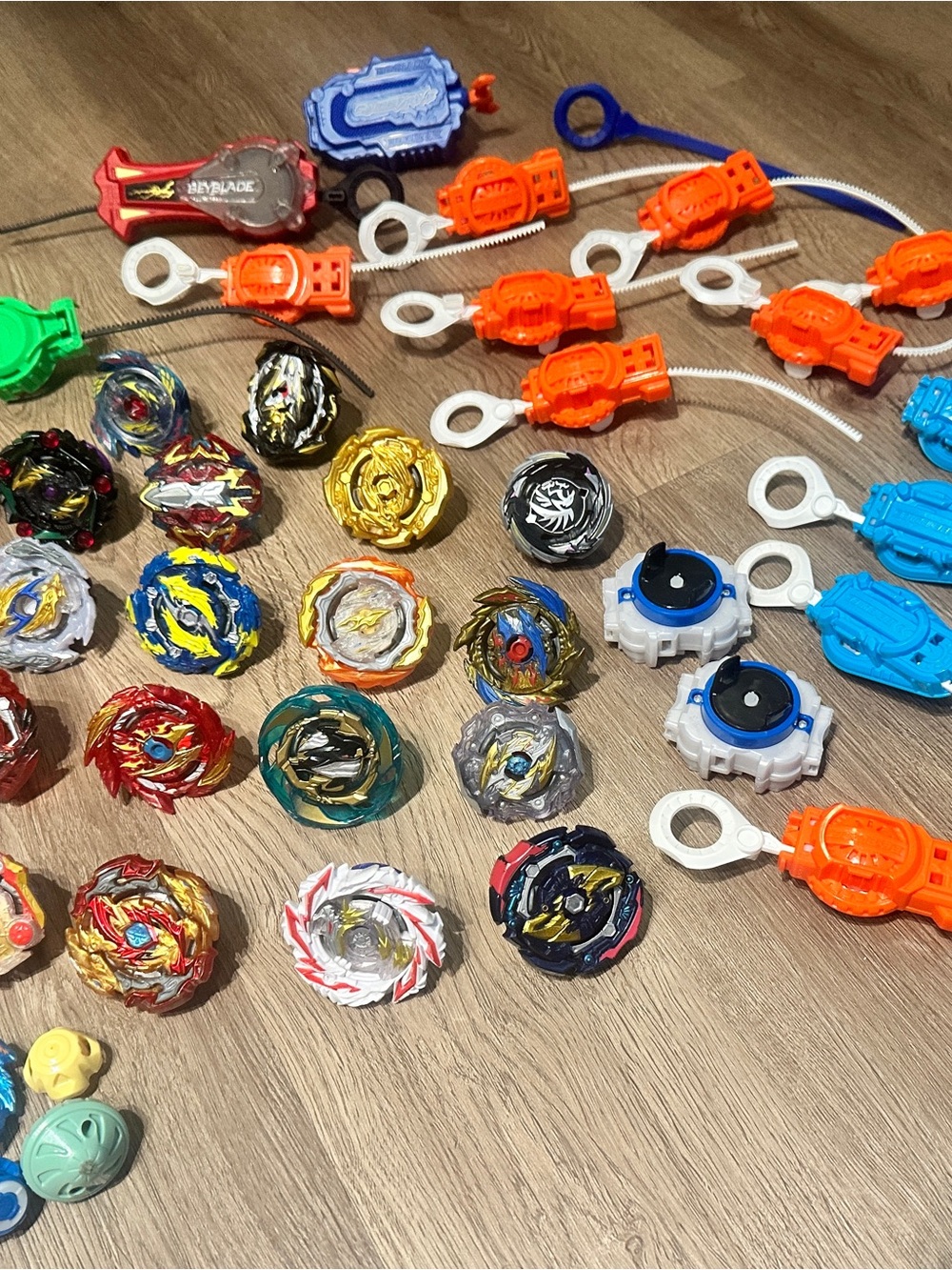 Beyblade-style Battle Top Set - Blue, Orange, White, Gold